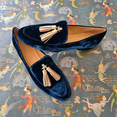 Midnight Elegance Loafers with Champagne Tassels