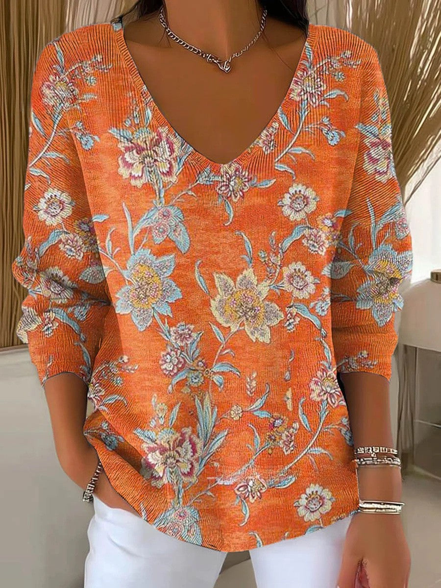 Flower V-neck Sweater
