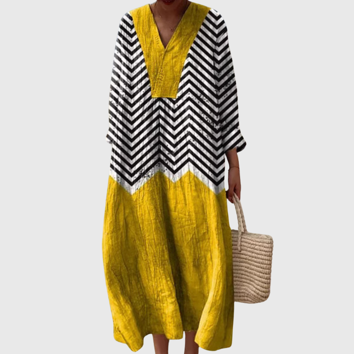 Chevron Contrast Relaxed Midi Dress