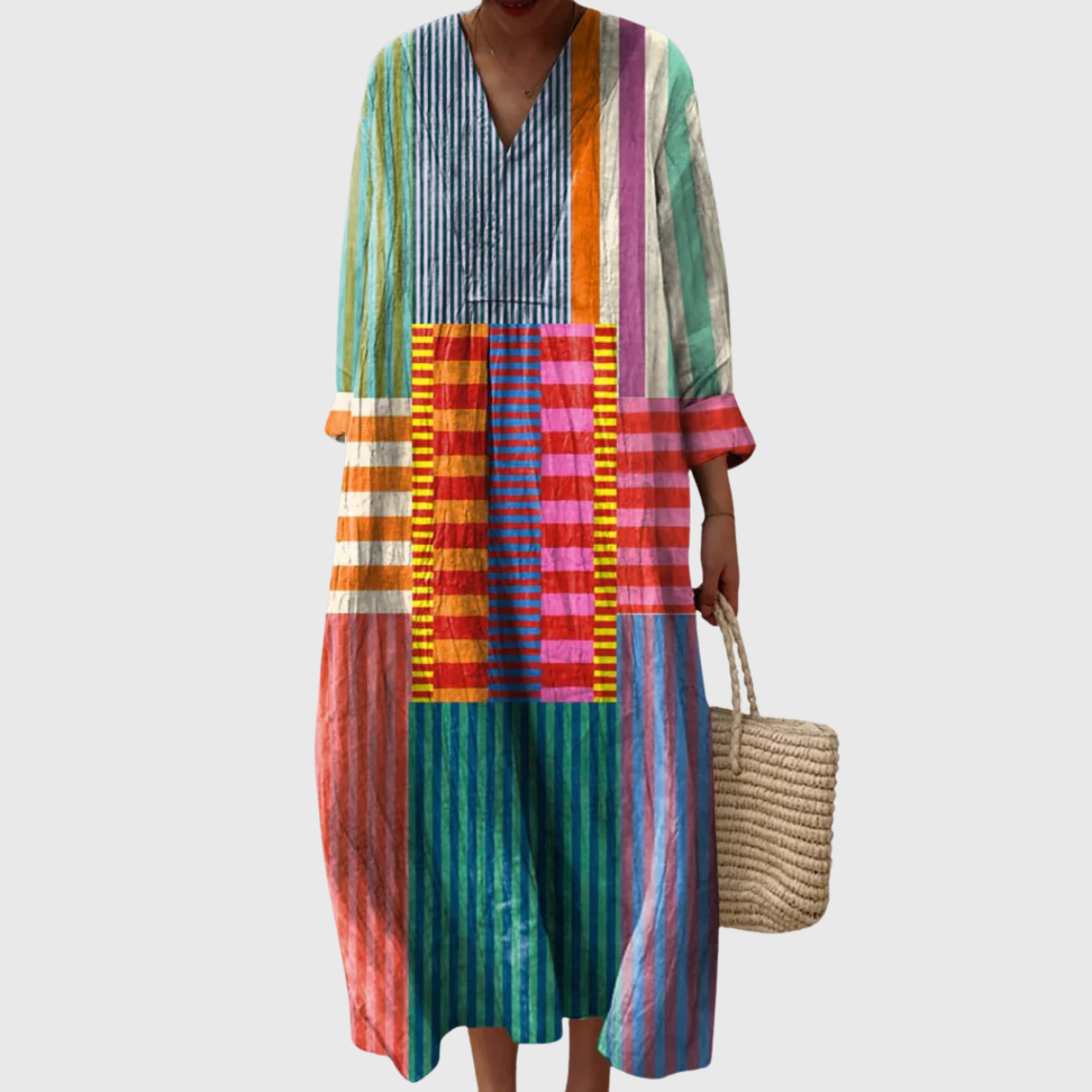 Bold Multicolor Stripe Patch Dress