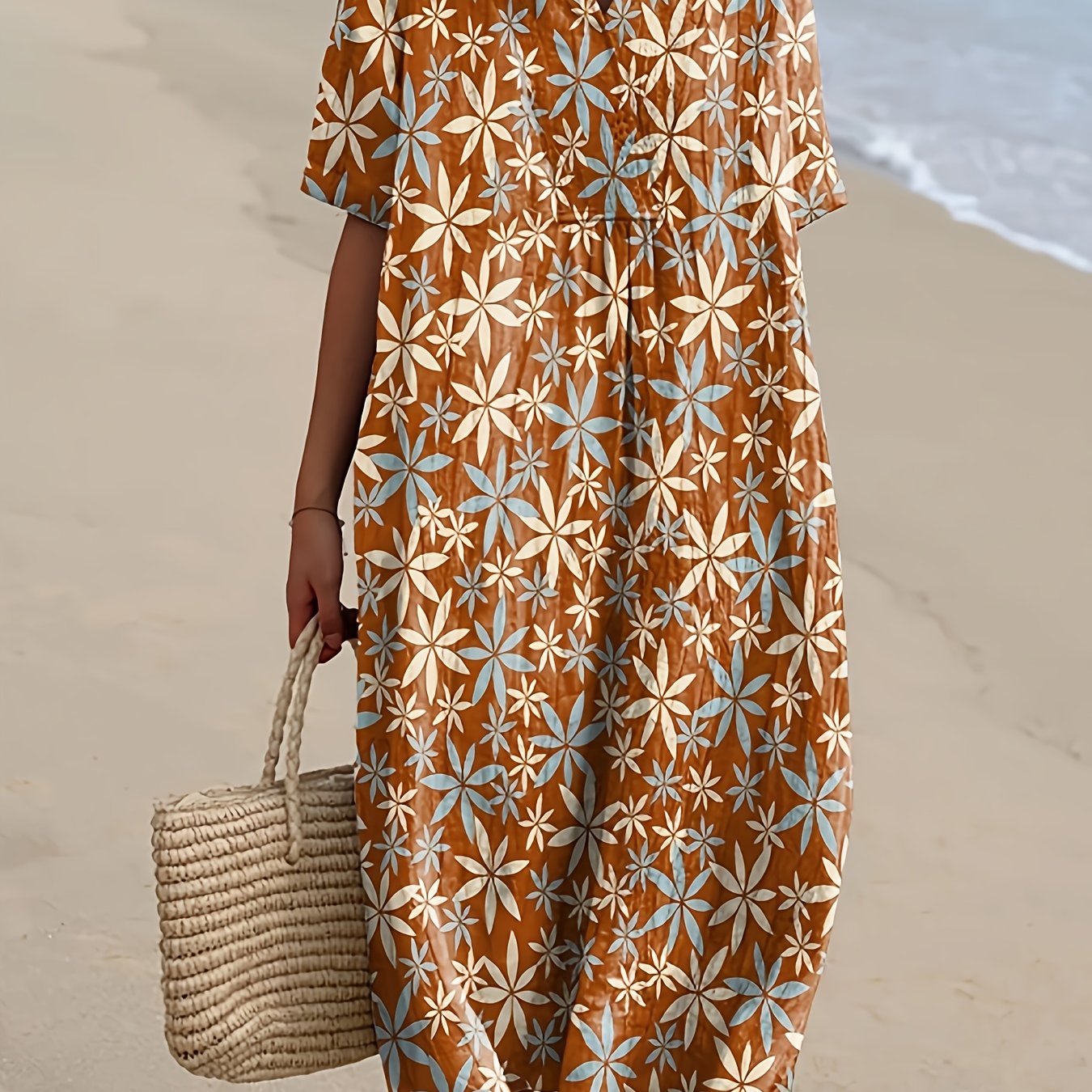 Rust Floral Breeze Midi Dress