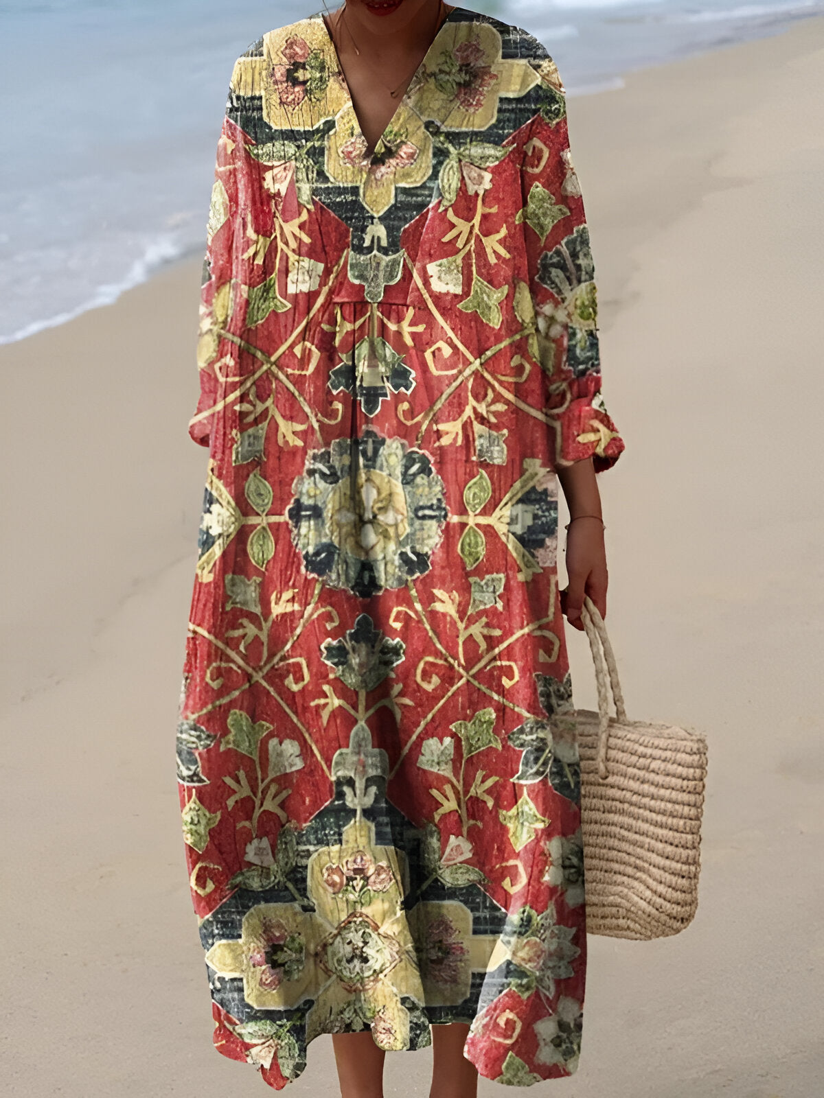 Bohemian Tapestry Long Sleeve Dress