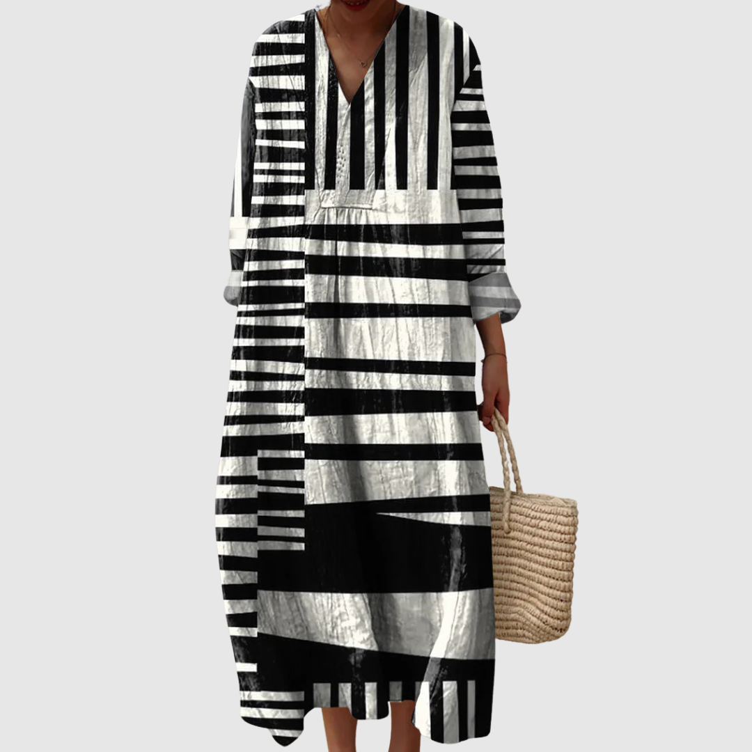 Monochrome Art Stripe Maxi Dress