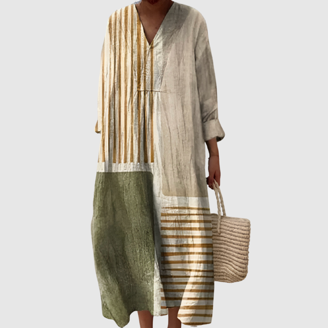 Earth-Tone Abstract Panel Dress