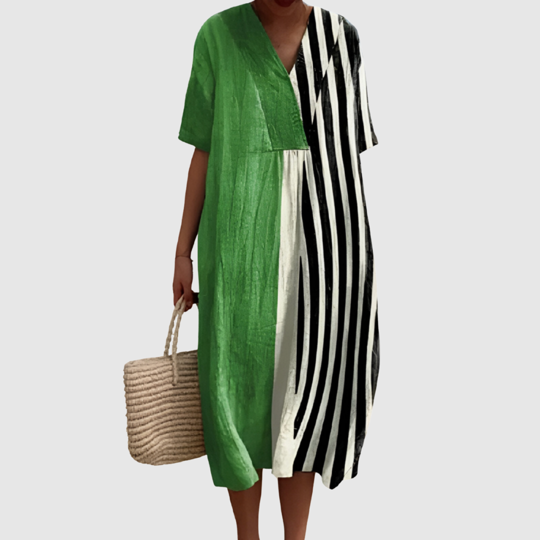 Two-Tone Stripe Contrast Dress