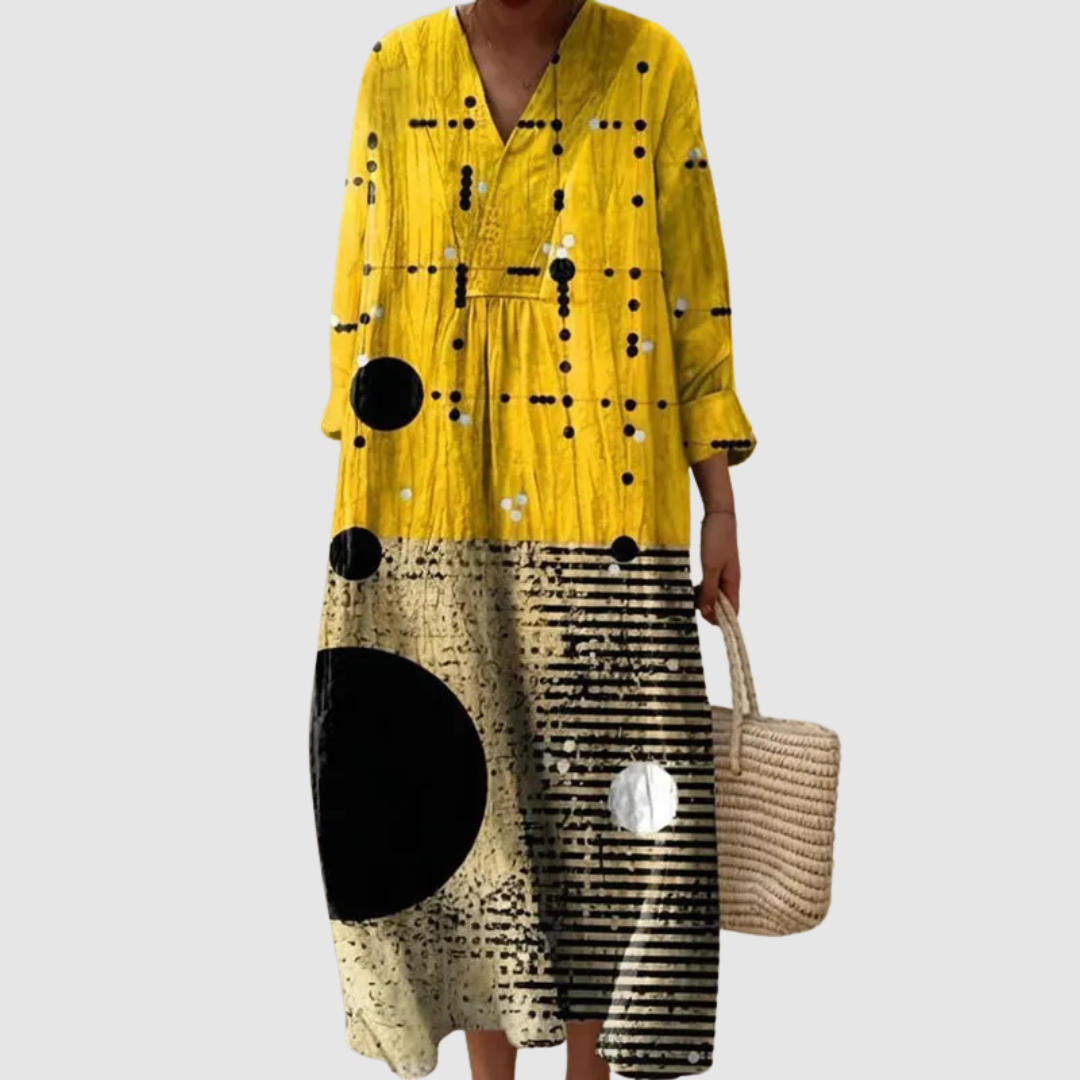 Modern Dot & Line Long Sleeve Midi Dress