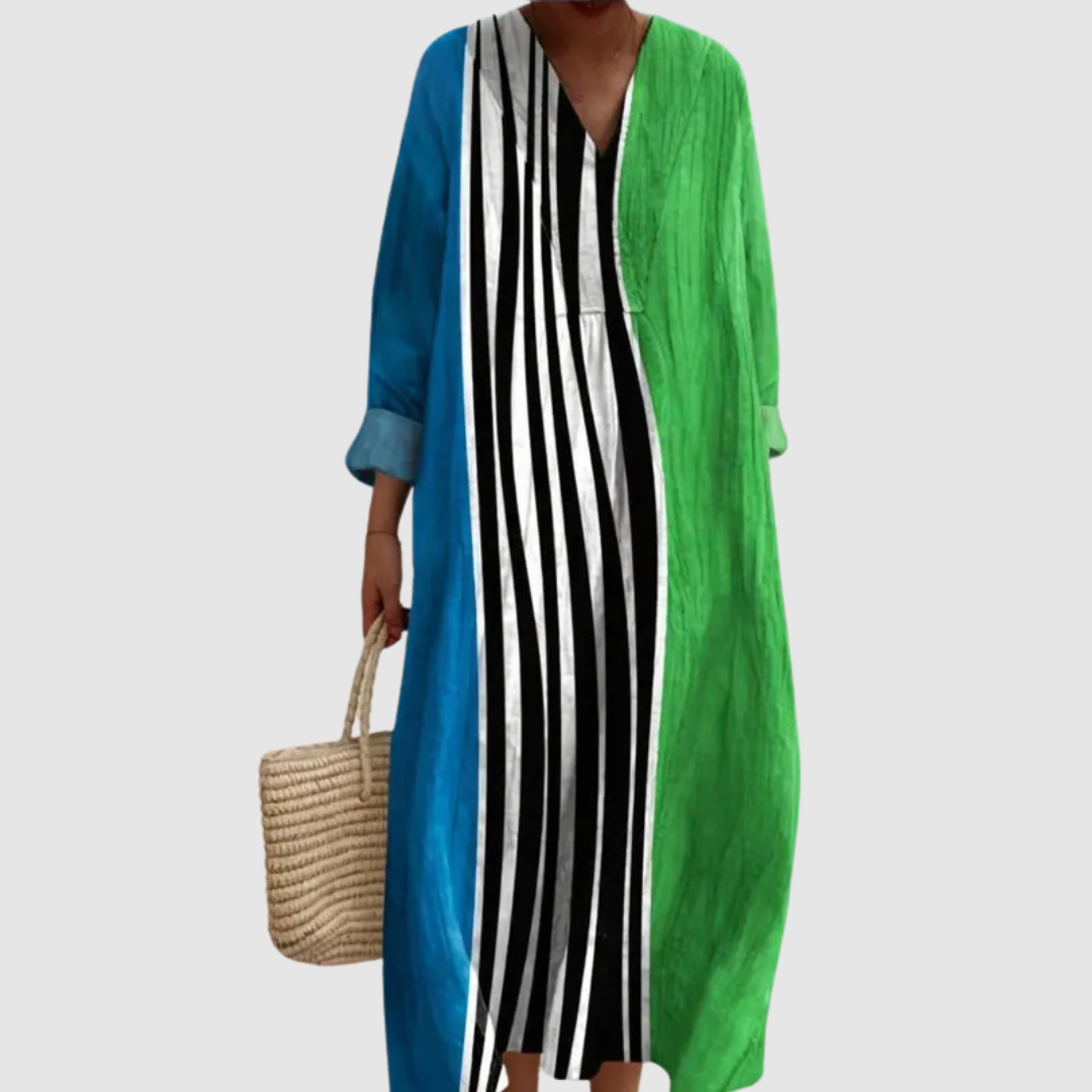 Colorblock Vertical Stripe Maxi Dress