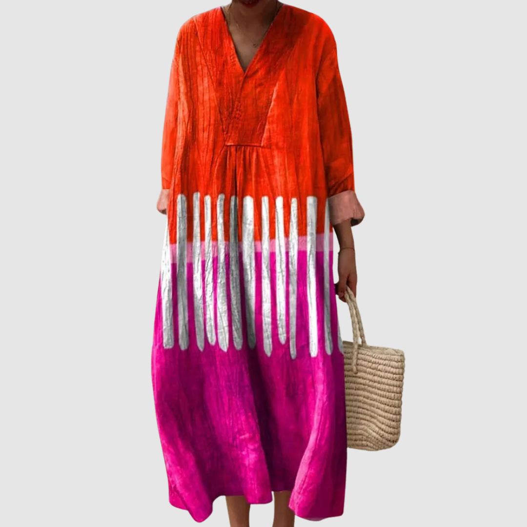 Bold Dip-Dye Long Sleeve Midi Dress