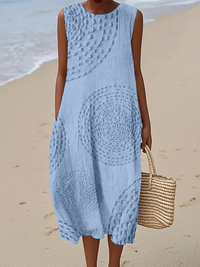 Soft Embroidered Sleeveless Midi Dress