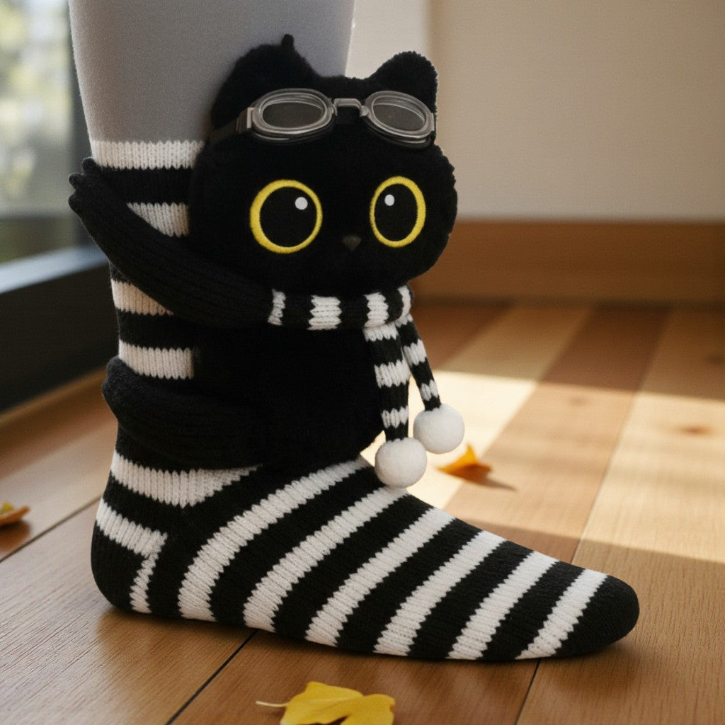 Cozy Striped Cat Socks